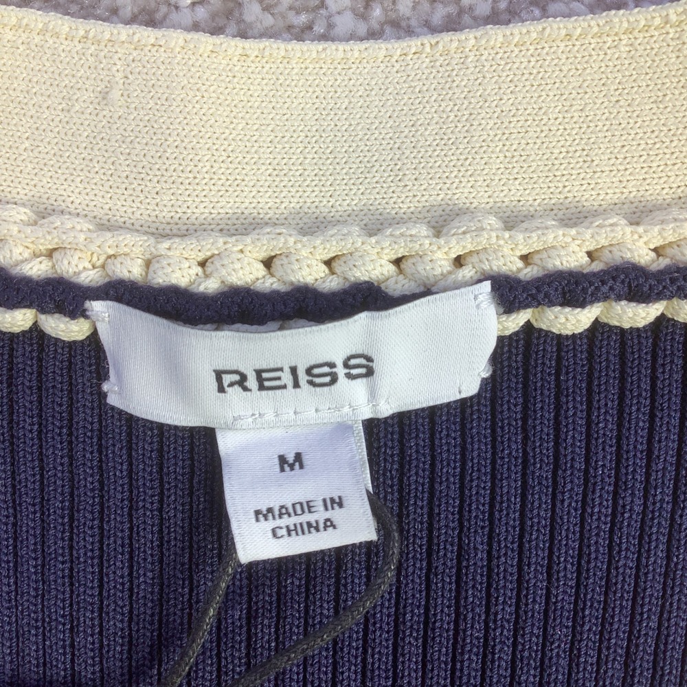 Reiss Lou-Craft Detail Knitted Navy Blue Cream V-Neck Maxi Dress Size M NWT - Picture 7 of 14